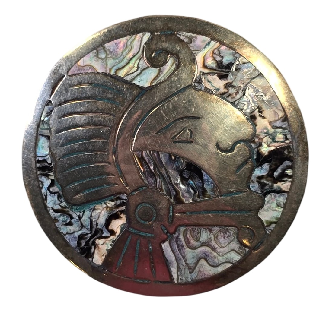 Large Vintage Taxco Mexico Sterling Silver & Abalone Shell Brooch / Pendant (1 of 6)