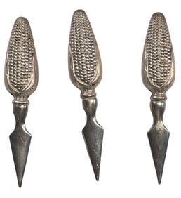 Set of 3 Sterling Silver & Stainless Steel Corn Cob Holders