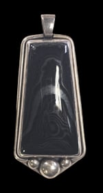 Vintage Sterling Silver & Agate Studio Designer Pendant - Signed