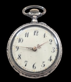 Antique ca. 1900s German 800 Silver 6 Rubies Pocket Watch