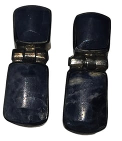 Unusual Vintage Mexican Sterling Silver & Blue Gemstone Earrings