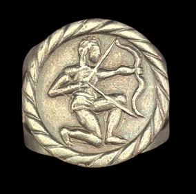 Very Unusual Antique European 800 Silver Archer Ring