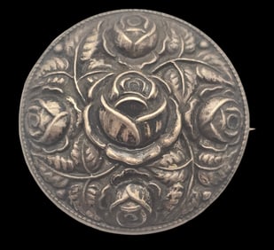 Antique European 800 Silver Repousse Roses Brooch