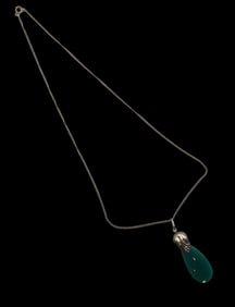 Vintage Mid-Century Modern European 800 Silver & Chrysoprase Pendant Necklace