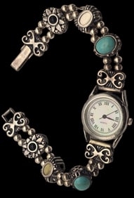Vintage Sterling Silver & Gemstone Quartz Wristwatch