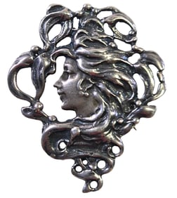 Large Vintage Art Nouveau Style Sterling Silver Pendant / Brooch