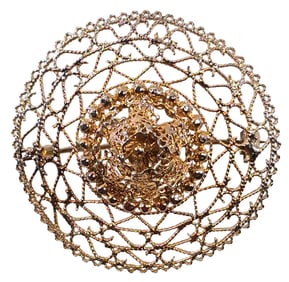 Unusual Vintage Handmade Portuguese Gilt Sterling Silver Filigree Brooch