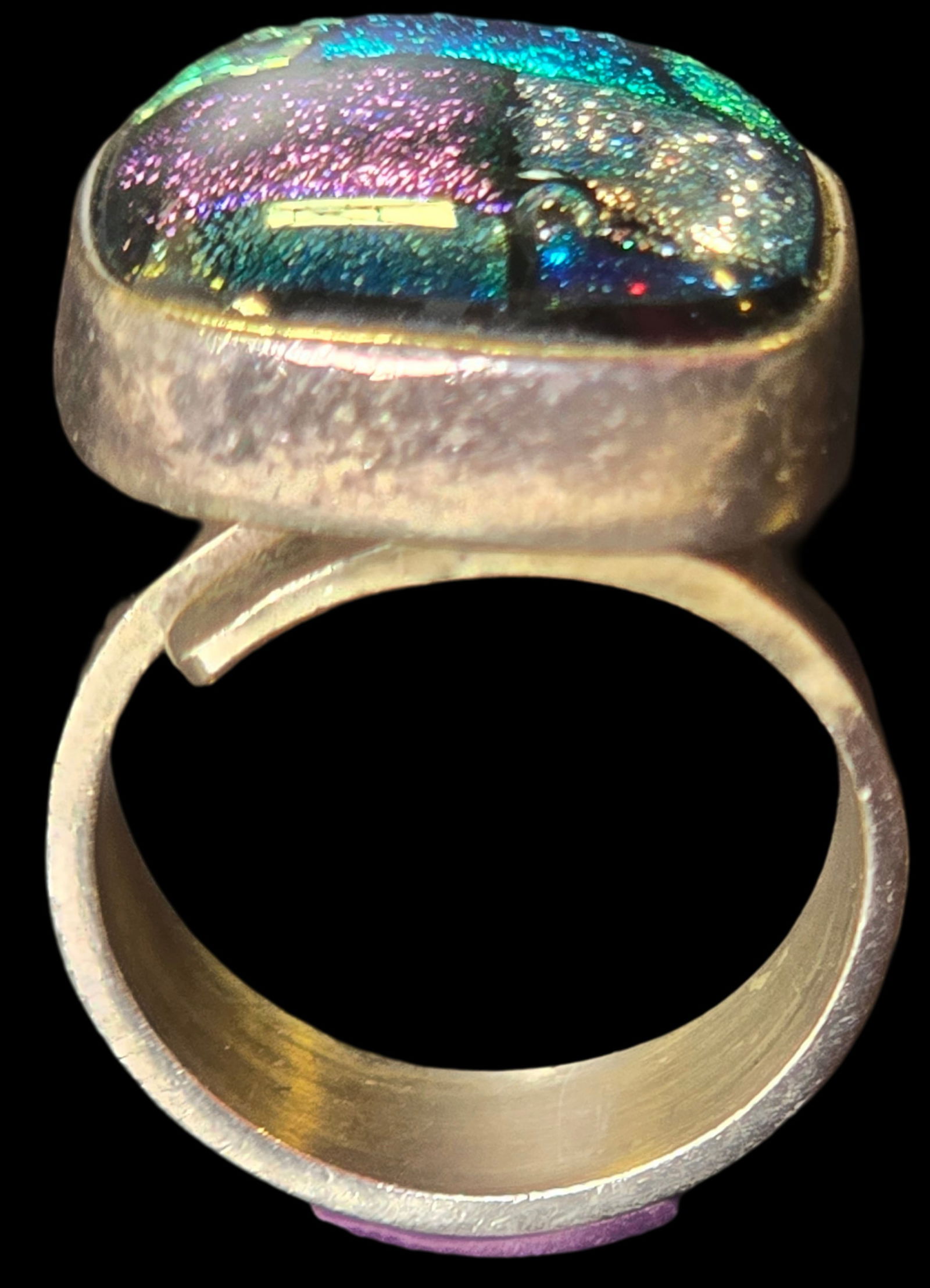 Unusual Vintage Mexican Sterling Silver & Dichroic Glass Adjustable Ring (1 of 5)