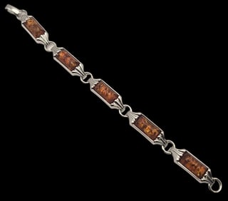 Vintage European 835 Silver & Amber Panel Bracelet