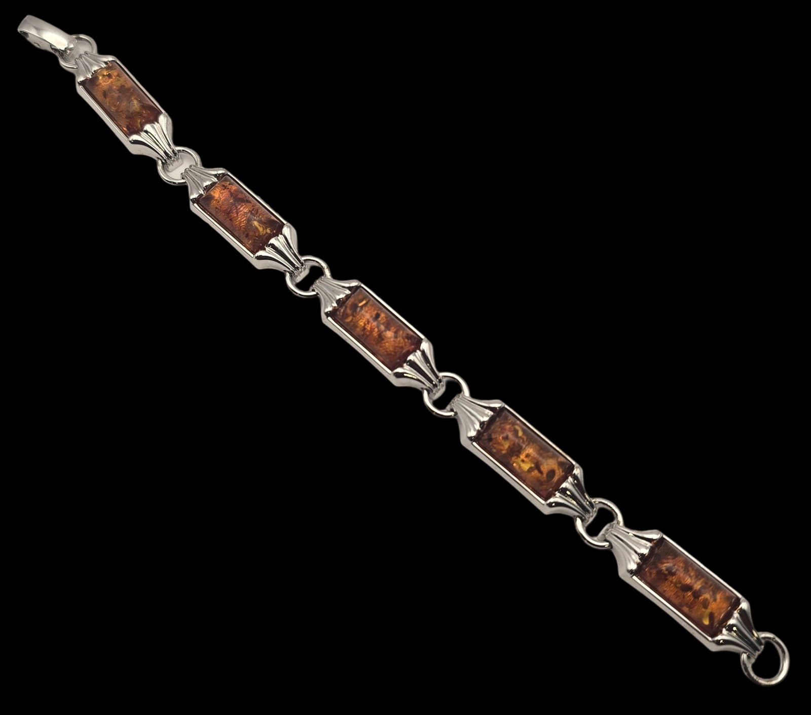 Vintage European 835 Silver & Amber Panel Bracelet (1 of 5)