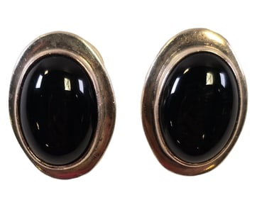 Pair of Vintage Sterling Silver & Black Onyx Earrings