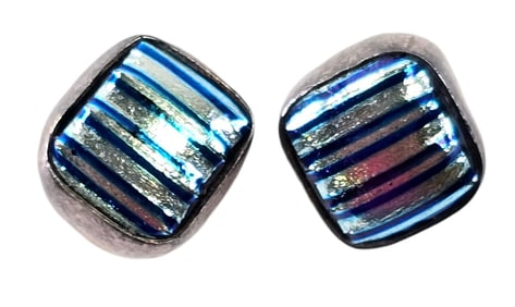 Pair of Vintage Sterling Silver & Dichroic Glass Earrings