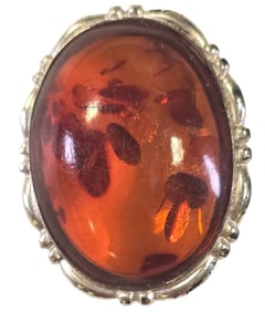 Vintage Mid-Century European 835 Silver & Baltic Amber Designer Brooch