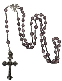 Antique ca. 1900 European 800 Silver & Glass or Smokey Quartz Bead Rosary