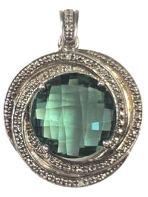 Unusual Vintage Sterling Silver & Green Gemstone Pendant