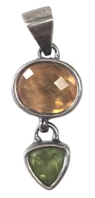 Vintage Sterling Silver, Madeira Citrine & Perdiot Gemstone Pendant