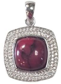 Vintage Sterling Silver, Rhinestone & Red Gemstone Pendant