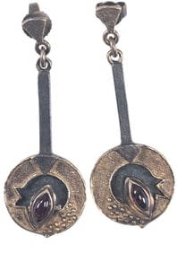 Pair of Unusual Vintage Partially Gilt Sterling Silver & Garnet Designer Earrings