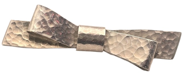 Vintage Hand Hammered Mid-Century Modern European 835 Silver Bow Brooch
