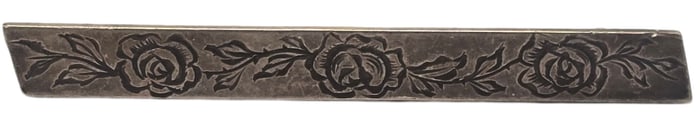 Vintage Handmade Mid-Century German 900 Silver Bar Pin /w Engraved Roses