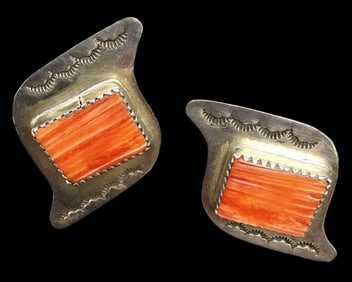 Vintage Handmade Native American Navajo Sterling Silver & Spiny Oyster Earrings