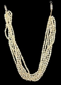 Vintage 6-Stranded Freshwater Pearl Necklace /w Silver Clasp