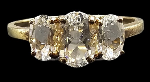 Vintage Gilt Sterling Silver & Clear Rhinestone Ring