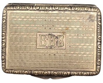 Antique European Alpacca Silver Snuff Box with Monogram