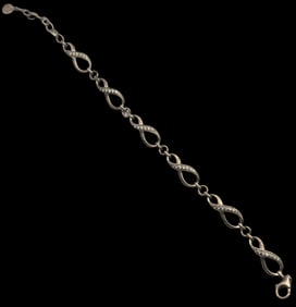 Vintage Sterling Silver & Rhinestone Link Bracelet