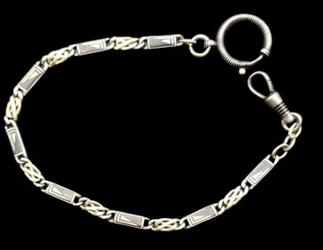 Very Rare ca. 1900 European 800 Silver Pocket Watch Chain /w Niello Design