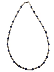 Vintage Sterling Silver Tube & Blue Glass Bead Necklace