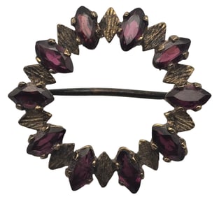 Vintage European Gilt 835 Silver & Red Garnet Wreath Brooch