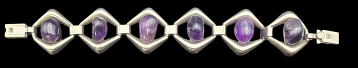 Vintage Mid-Century Sterling Silver & Amethyst Chain Link Bracelet