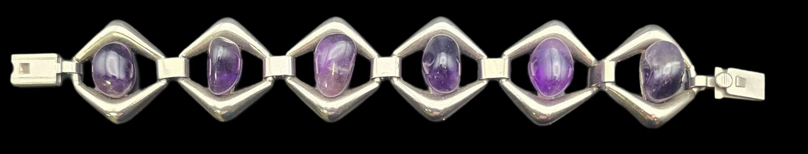 Vintage Mid-Century Sterling Silver & Amethyst Chain Link Bracelet (1 of 4)