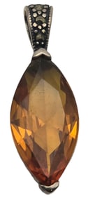 Vintage Sterling Silver, Madeira Citrine & Marcasite Pendant