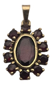 Vintage European Gilt 835 Silver & Red Garnet Pendant