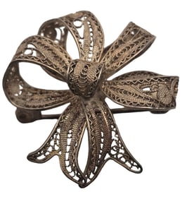 Vintage Handmade Italian 800 Silver Filigree Flower Pin Brooch
