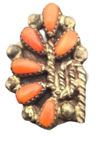 Very Unusual Vintage Sterling Silver & Red Coral Ring