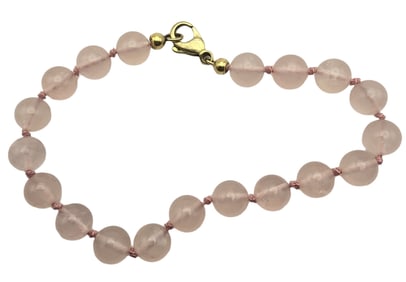 Vintage Rose Quartz & Gilt Silver Lobster Clasp Bracelet