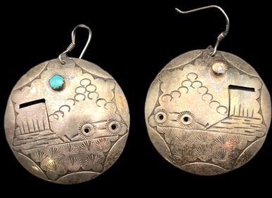 Vintage Handmade Southeastern / Native American Sterling Silver & Turquoise Earrings