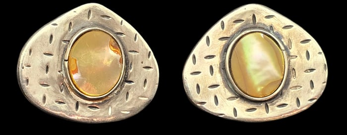 Vintage Mid-Century Modern Sterling Silver & MOP Clip-On Earrings