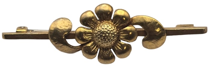 Vintage Gilt Sterling Silver Bar Brooch with Flower Design