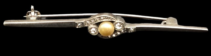 Vintage European 800 Silver Bar Pin with Gemstones