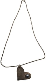 Unusual Vintage Sterling Silver & Black Pearl Heart Shaped Pendant Necklace