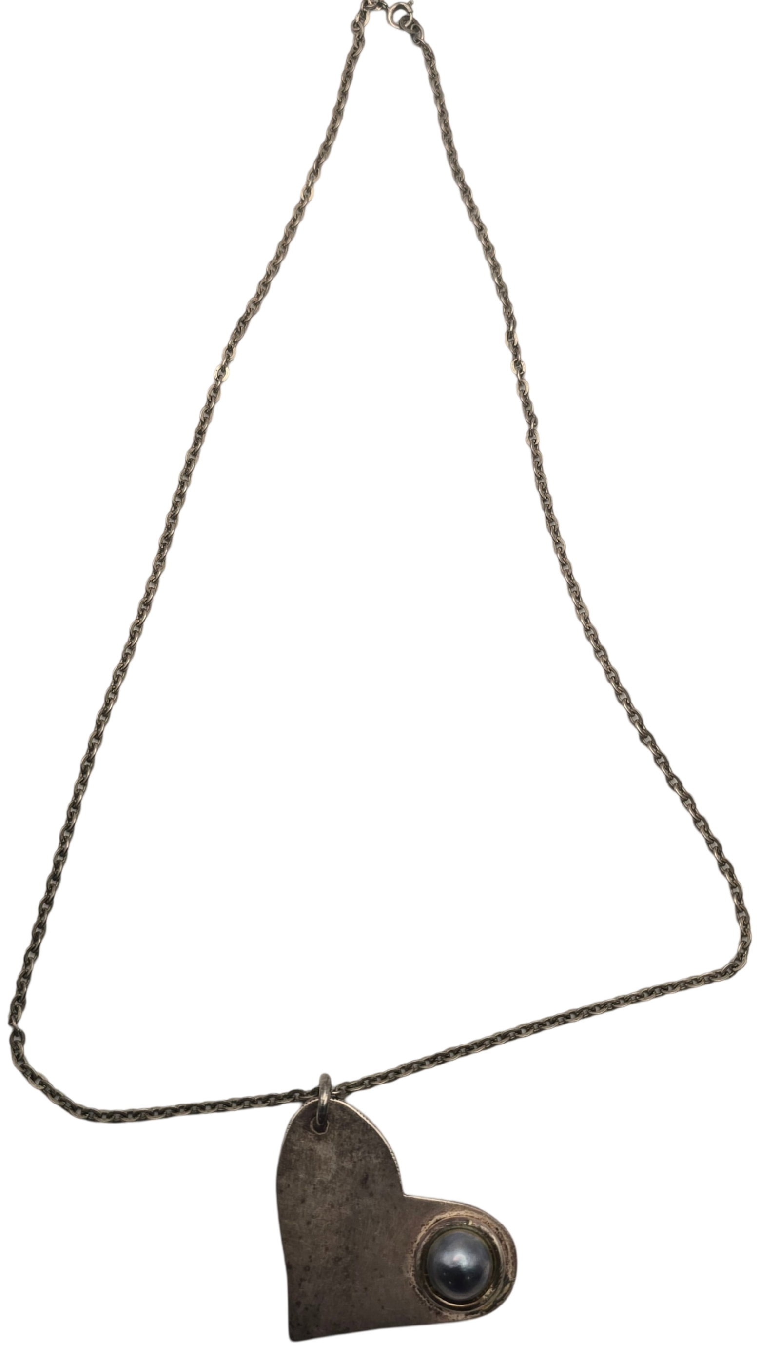 Unusual Vintage Sterling Silver & Black Pearl Heart Shaped Pendant Necklace (1 of 5)