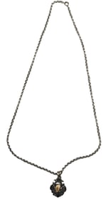 Vintage European Alpine 835 Silver & Deer Tooth Pendant Necklace