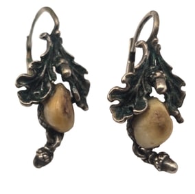 Vintage European Alpine 835 Silver & Deer Tooth Earrings