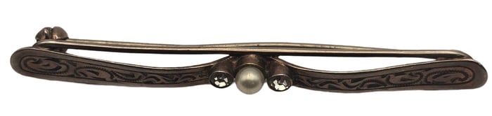 Vintage European 835 Silver, Rhinestone & Pearl Bar Brooch