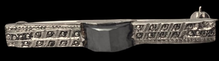 Vintage Sterling Silver, Gemstone & Marcasite Designer Bar Brooch