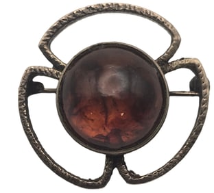 Vintage Mid-Century Modern Brutalist European 835 Silver & Baltic Amber Brooch